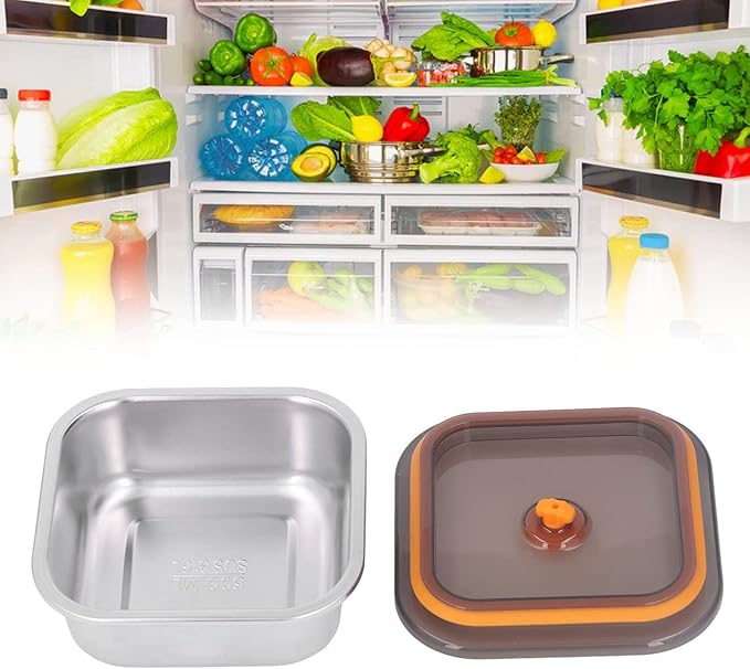 Metal Food Container, Stainless Steel Food Storage Container Leak Proof Sinking Lid for Restaurant (500ml)