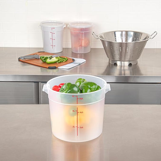 Restaurantware-Met Lux 6 Quart Food Storage Container, 1 Translucent Storage Container - Lids Sold Separately, Red Volume Markers, Dishwashable Container, Side Handles, For Storing Foods
