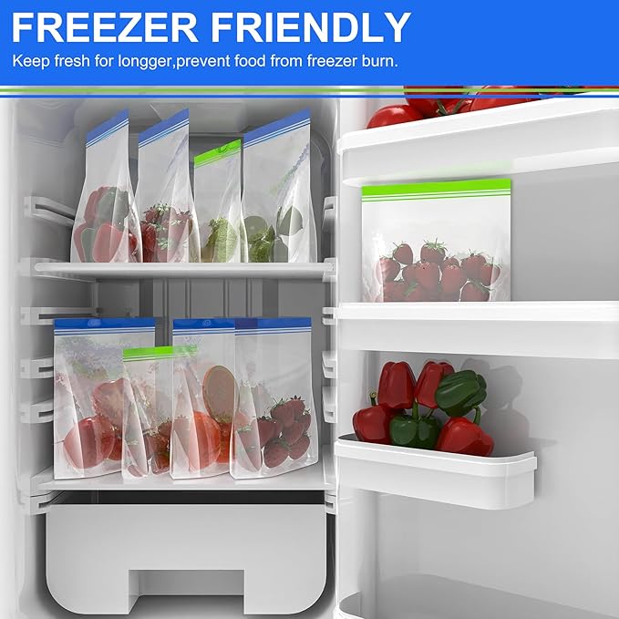 16 Pack Reusable Freezer Bags - Dishwasher Microwave Safe, BPA Free Sandwich Bags, Stand Up Leakproof Food Storage Bags for Meal Prep, Fruits, Fridge, Kitchen Organization