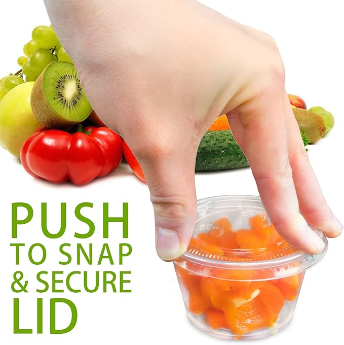 Jello Shot Cups with Lids, 4 oz Plastic Portion Cups with Lids, BPA-Free Disposable Condiment Dipping Sauce Cups, Leak-Proof Small Containers for Salad Dressing, 200 Count