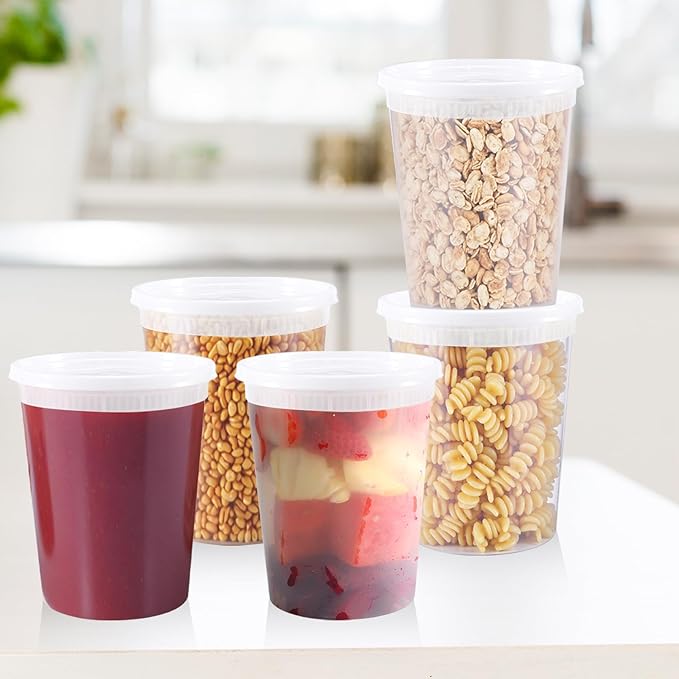 48 Sets Deli Containers with Lids,32oz Plastic Food Storage Containers,Leakproof Soup Container with Airtight Lids,Freezer Storage Container for Soup,Stackable,Dishwasher,Microwave Safe