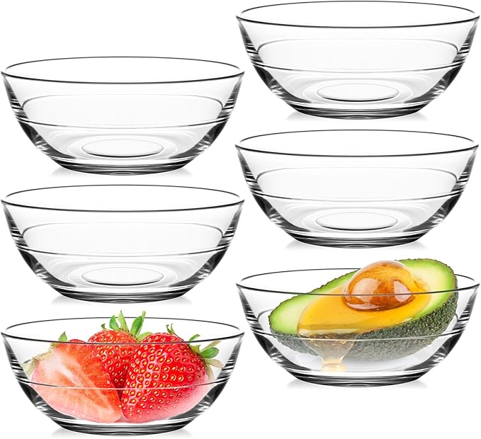 NUTRIUPS 4.5inch Small Glass Bowls Set of 6, Tempered Glass Prep Bowl, Mini Bowls for Kitchen Microwave, Dishwasher and Oven Safe