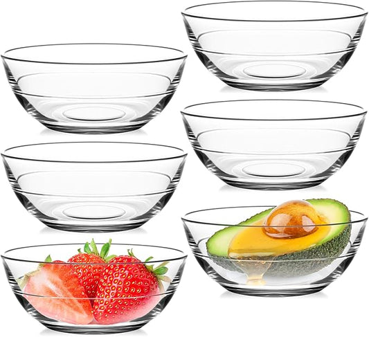 NUTRIUPS 4.5inch Small Glass Bowls Set of 6, Tempered Glass Prep Bowl, Mini Bowls for Kitchen Microwave, Dishwasher and Oven Safe