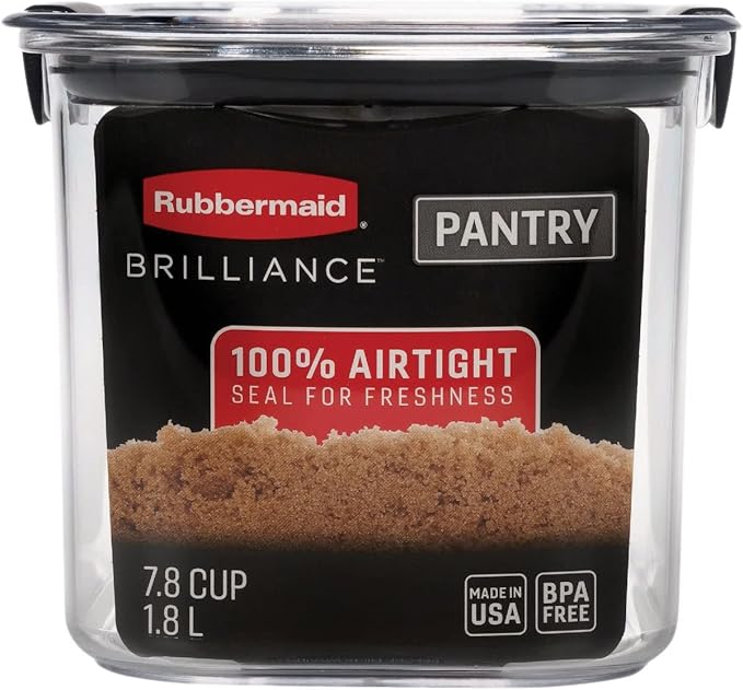 Rubbermaid Brilliance Pantry Airtight Food Storage Container, BPA-Free 7.8 Cup, Ideal for Brown Sugar - Efficient, Leak-Proof and Dishwasher-safe