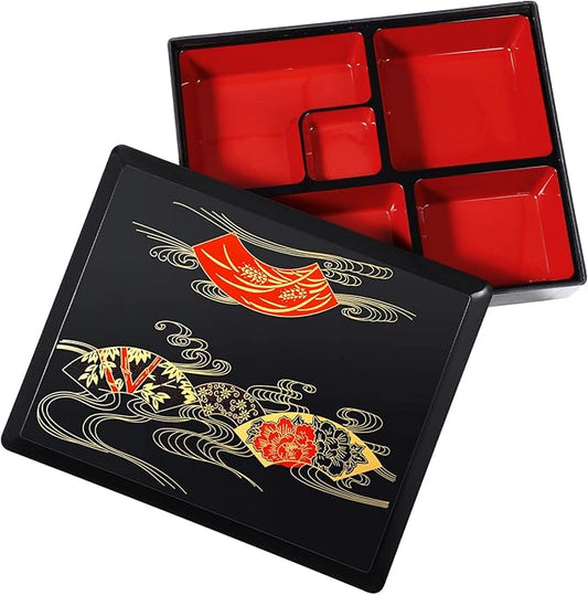 Cabilock Sushi Tray Japanese Odorless Lid Lunch Box for Meal Prep Reusable Sushi for School Office Travel Black
