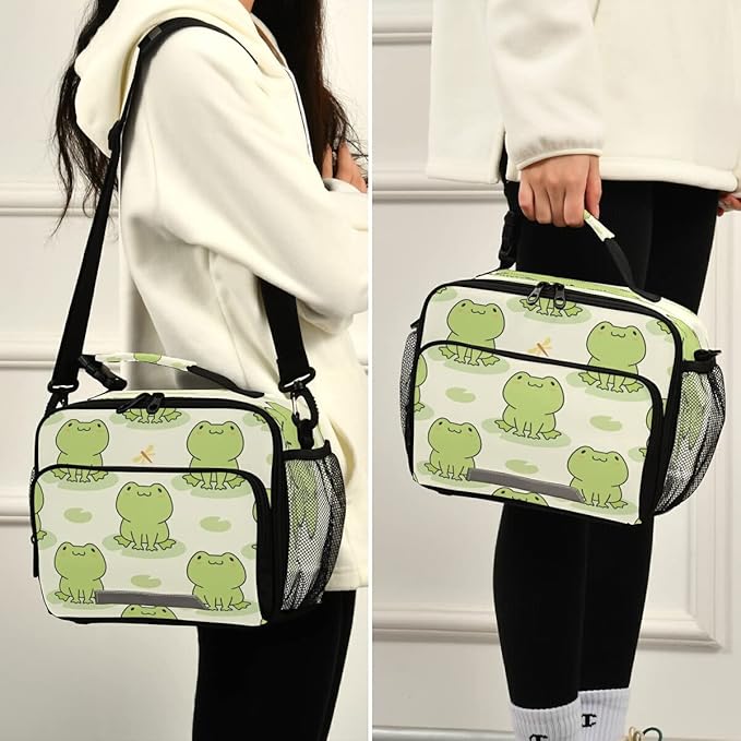 MNSRUU Unisex Cute Frog Insulated Lunch Bag, 11"x4.33"x 9.05", Keeps Food Warm or Cold for Hours