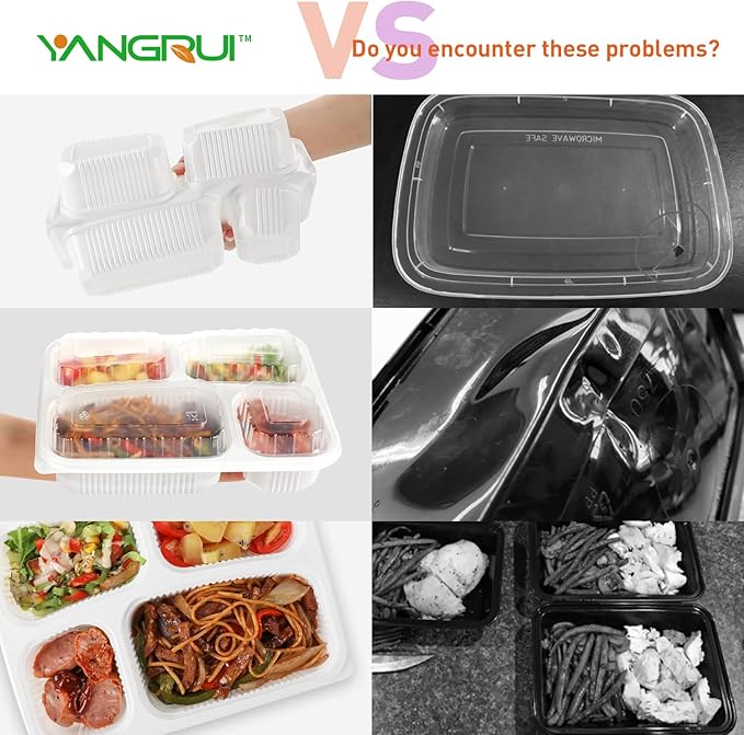 YANGRUI To Go Containers, 40 Pack 34oz White Meal Prep Container BPA Free Shrink Wrap Microwave Safe Reusable Bento Box