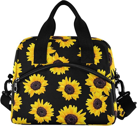 Sunflowers Insulated Lunch Bag Reusable Lunch Tote Bag Cooler Bag for Women Men Adult Lunch Box with Adjustable Shoulder Strap Leakproof Lunch Bag for Work School Picnic Camping
