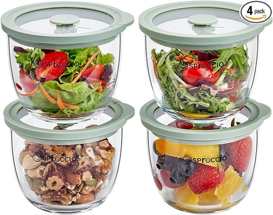 Glass Meal Prep Bowls Set - Leakproof Lids, Microwave & Dishwasher Safe 13 oz (4-Pack) Perfect for Meal Prepping, Portion Control, and On-the-Go Lunches BPA-Free