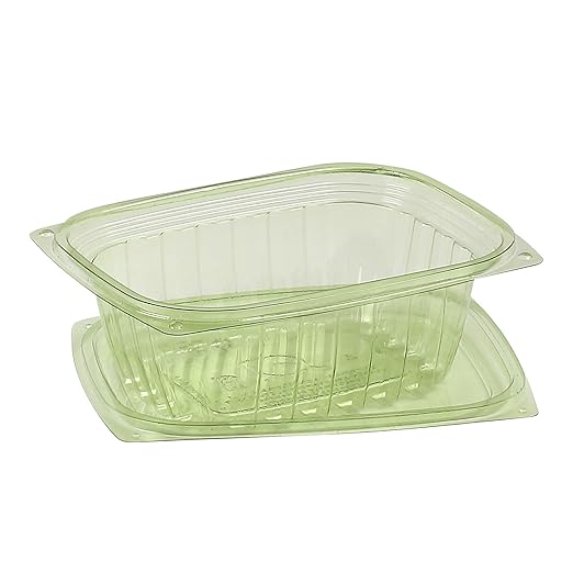 ECO PRODUCTS Compostable 12oz Rectangular Deli Containers With Lids, Pack of 100, Veridian Clear Green Meal Prep, Made from PLA, A Renewable Material Made from Plants, One Lid Fits All