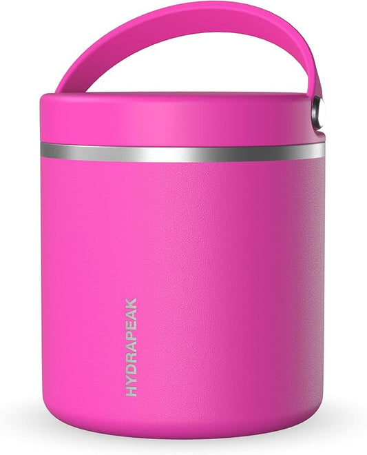 Hydrapeak 25oz Stainless Steel Vacuum Insulated Thermos Food Jar | Thermos for Hot Food and Cold Food, Wide Mouth Leak-Proof Soup Thermos for Adults, 10 Hours Hot and 16 Hours Cold (Fuchsia)