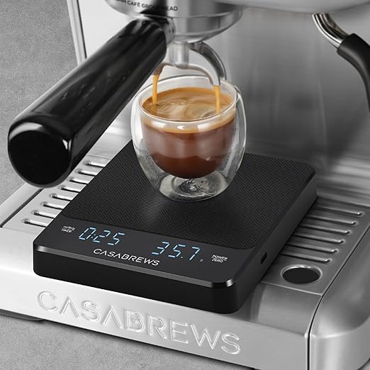 CASABREWS ZD216 Coffee Scale with Timer, 0.1g High Precision Mini Espresso Scale with Silicone Cover, Rechargeable Small Digital Kitchen Scale for Espresso and Pour-Over, LCD Display, 6.6lbs/3kg
