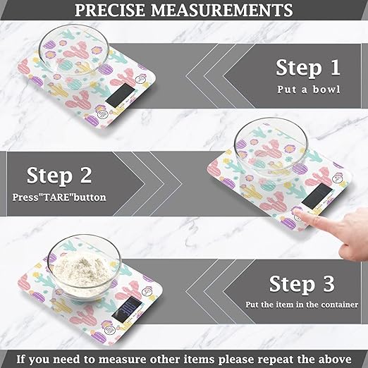 Food Scale Kitchen Scale for Baking Cooking Digital Food Weighing Measuring Scale Small Waterproof Electric Food Scale Colorful Cactus