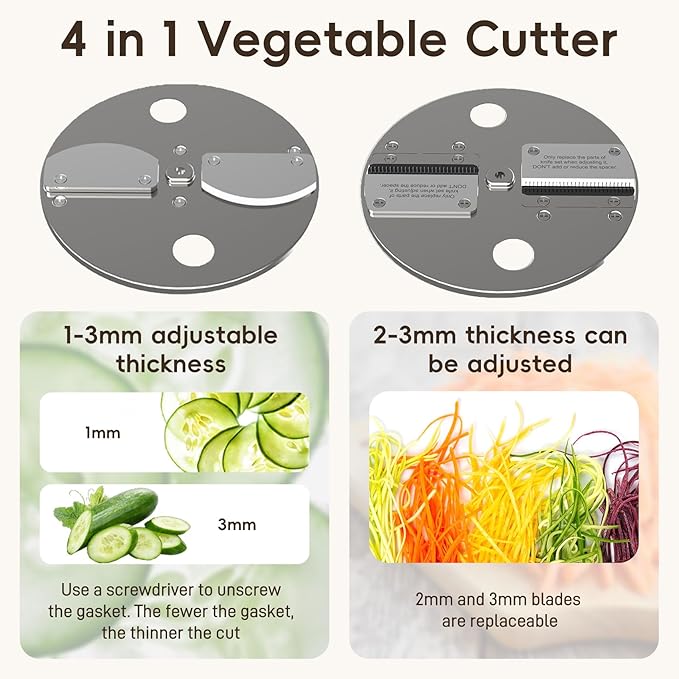 4 in 1 Commercial Vegetable Chopper Adjustable Thickness, Electric Vegetable Dicer Slicer Multifunctional Automatic for Onion Potato Cabbage Veggie Fruit Slicing Shredding Dicing and Slitting