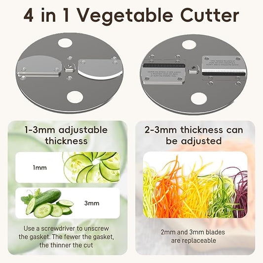 4 in 1 Commercial Vegetable Chopper Adjustable Thickness, Electric Vegetable Dicer Slicer Multifunctional Automatic for Onion Potato Cabbage Veggie Fruit Slicing Shredding Dicing and Slitting