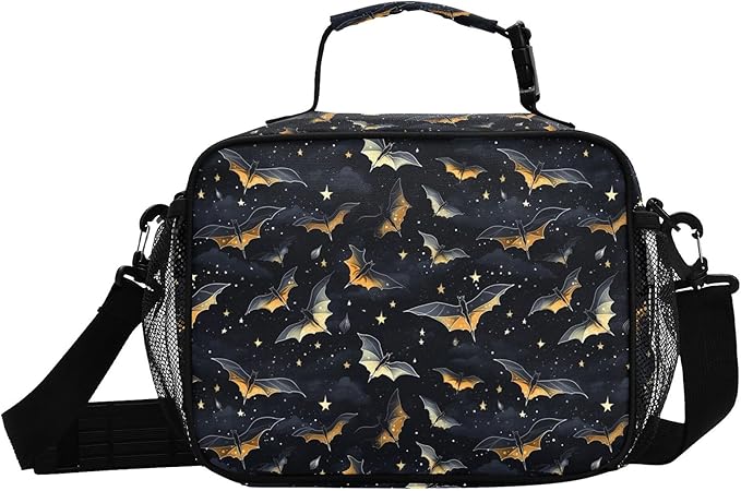 MNSRUU Student Lunch Bag Gothic Skull Bat Insulated DinnerTotes Picnic Bag Lunch Box with Adjustable Shoulder Strap for Teen Kids Adults