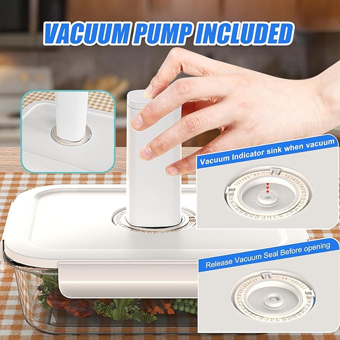 18 PCS Electric Vacuum Sealer, Borosilicate Glass Food Storage Containers, Premium Airtight, Portable Mini Vacuum Pump with 3 Containers, 10 Reusable Food Saver Sealer Bags,4 Sealing Clips