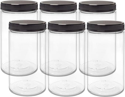 ljdeals 32 oz Clear Plastic Jars with Lids, Storage Containers, Wide Mouth PET Mason Jars, Pack of 6, BPA Free, Food Safe, Made in USA