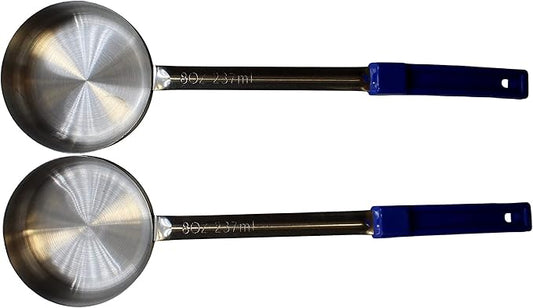 8 Ounce Solid Stainless Steel Portion Control Ladle Spoon for Measuring and Serving; Commercial Grade Serving Scoops [Pack of 2]