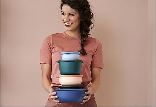 Rosti Mepal RST62120BLU Cirqula Multi Food Storage and Serving Bowl with Lid, Low 1.3 Quart, Nordic Blue