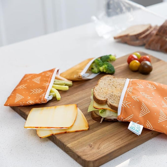 Bumkins Reusable Sandwich and Snack Bags, for Kids Lunch Bags and for Adults, Washable Fabric, Cloth Zip Bag, Dishwasher-Safe, Food-Safe, Safety Tested (4-Pack)