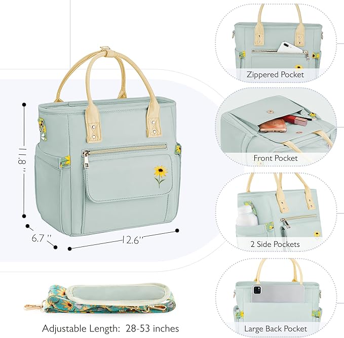 Deluxe Large Insulated Lunch Bag Box Women - Leakproof Waterproof Cooler with Multi Pockets Removable Strap for Work Picnic - Teacher Mothers Day Christmas Birthday Gifts