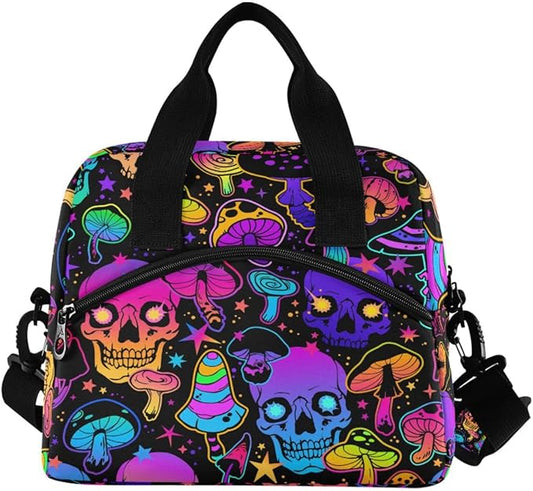 MNSRUU Insulated Lunch Bag Magic Skull Mushroom Purple Lunch Box Women & Men Cooler Bag Reusable Leakproof with Adjustable Shoulder Strap For Work & School