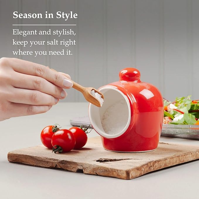 WM Bartleet & Sons 1750 T345R Traditional Porcelain Small Pig with Wooden Salt Serving Spoon-Red,9cm
