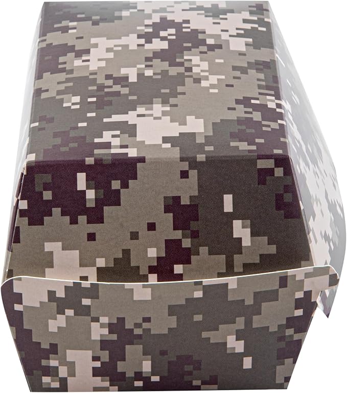 Restaurantware Bio Tek 6.7 x 3.5 x 3.5 Inch Clamshell Food Containers 100 Disposable Sandwich Containers - Hinged Lid Tab-Lock Closure Camouflage Paper Hot Dog Containers Durable Greaseproof