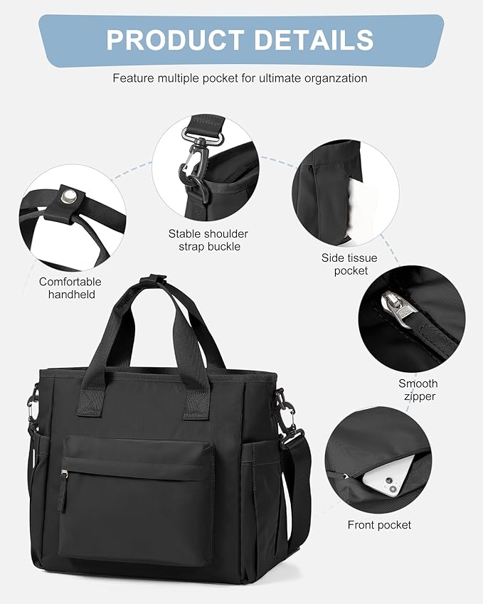 Black Lunch Box Bag for Women Men loncheras para mujer Lunch Tote Bag with Water Bottle Holder Shoulder Strap Adult Insulated Lunch Bags Boxes for Work