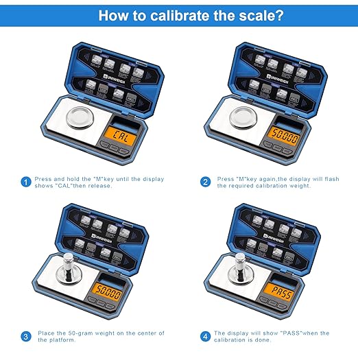Milligram Scale,50g/0.001g Compact Pocket Precision Scale with 50g Cal Weight,Mg Scale for Power Medicine,Reloading,Jewelry,Coin and Gem,Included Scoop,Power Pan,Tweezers and Battery