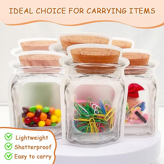 100 pcs Mason Jar Bottles Bags,2 Sizes Reusable Decorative Snack Bags,Ziplock Sealed Plastic Food Saver Storage Pouches for Kitchen Travel Camping Picnic Organizer