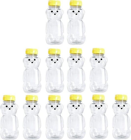 12 Pack of 8 Ounce Honey Bears with Sealable Yellow Flip Top Lids (8 oz. Bear, 12pk, Yellow)