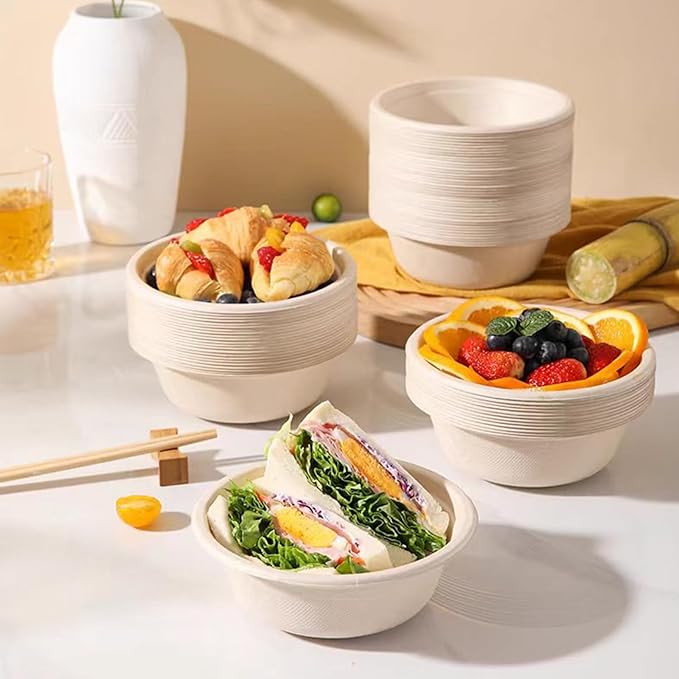 Paper Bowls, 16 oz, 200 Count, Biodegradable Sugarcane, Hot and Cold Use, Natural