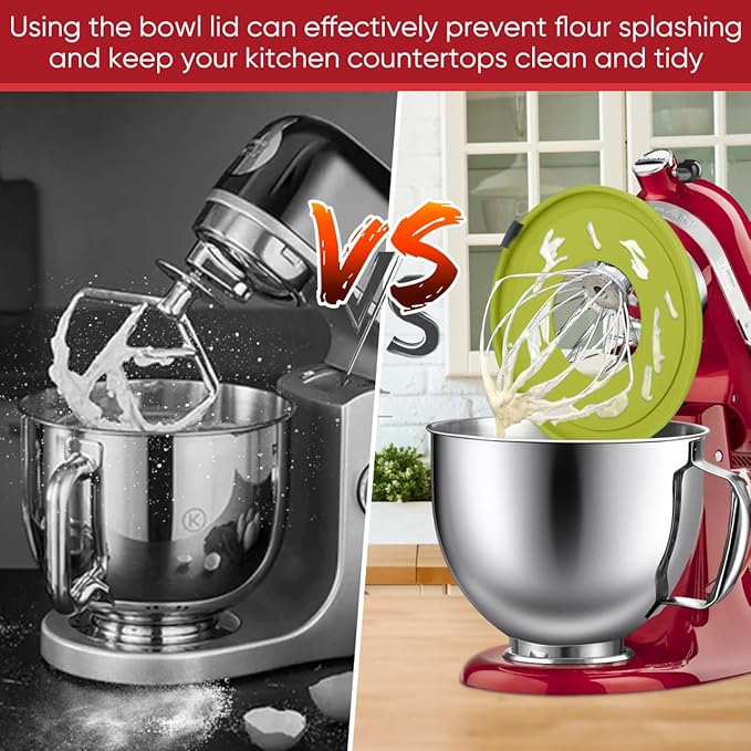 Stainless Steel Bowl Compatible with Kitchenaid Mixer 4.5/5QT，With Lid,5 Quart Stainless Bowl for Kitchen Aid Mixing,With Green Lid