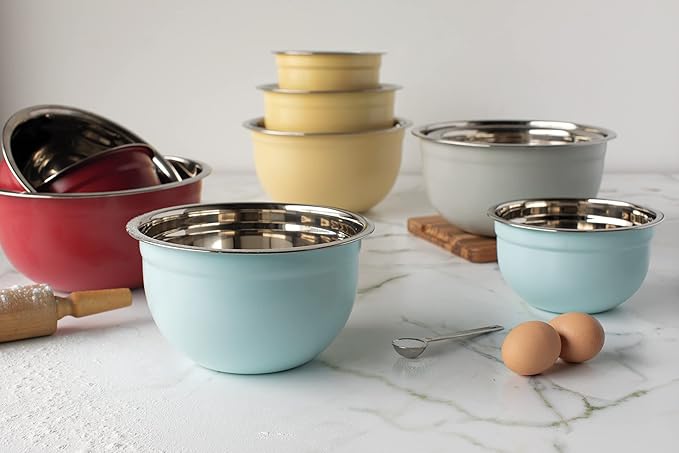 Now Designs Matte Coated Steel Mixing Bowls, Sunrise Yellow, 5 qt, 3 qt, 1.5qt, Set of 3