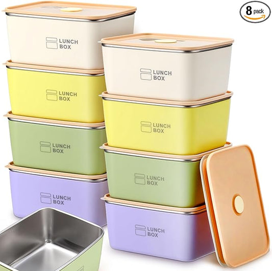 8 Pcs Stainless Steel Food Storage Containers with Lids 20 oz Metal Snack Containers Box for Dishwasher Freezer & Microwave Safe, Stainless Steel Lunch Box for Meal Prep, Leftovers