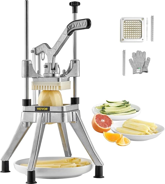 VEVOR Commercial Vegetable Fruit Chopper 3/8″ Blade Professional Food Dicer Kattex French Fry Cutter Onion Slicer Stainless Steel for Tomato Peppers Potato Mushroom Upgrade Style 3/8"