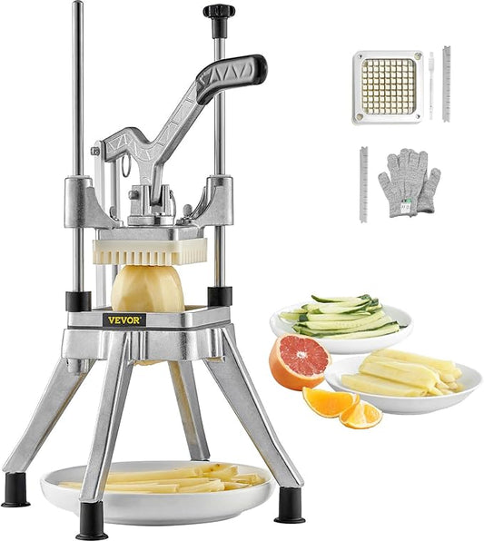 VEVOR Commercial Vegetable Fruit Chopper 3/8″ Blade Professional Food Dicer Kattex French Fry Cutter Onion Slicer Stainless Steel for Tomato Peppers Potato Mushroom Upgrade Style 3/8"