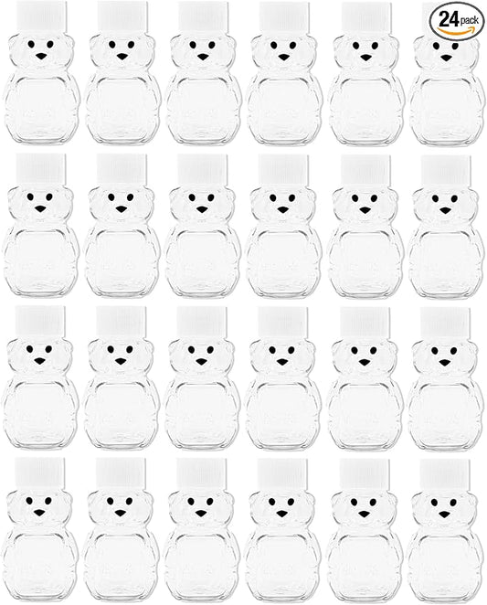 2 Ounce Honey Bears with Sealable White Screw Top Lid - 24 Pack (2 oz. Bear, 24pk, White)