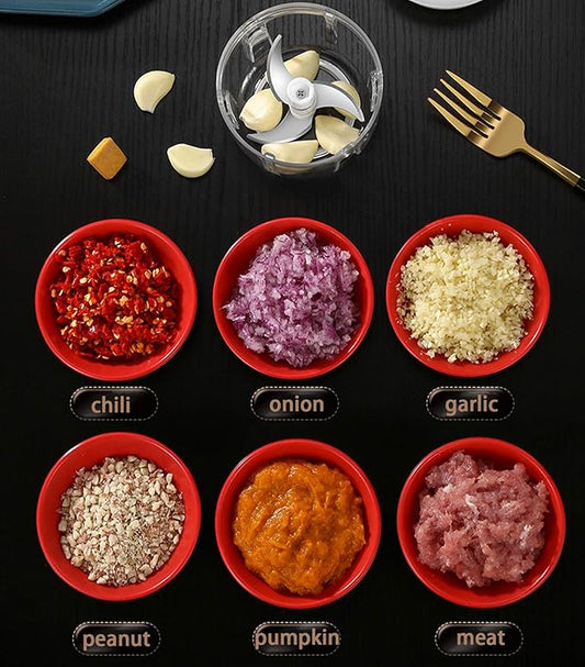 Electric Mini Food Chopper,250ML Portable Garlic Chopper with USB Charging Function, Mini Food Slicer for Onion Vegetables Chili Ginger Meat Nuts Fruits Salad (Green)