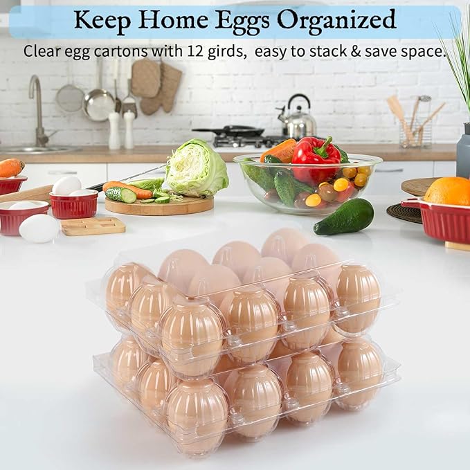 60 Packs Egg Cartons, Egg Cartons Cheap Bulk, Eggs 12 Count Clear Plastic Egg Containers for Chicken Farm, Reusable Egg Tray Holder for Family Refrigerator Storage, Market, Camping with Sticker Labels