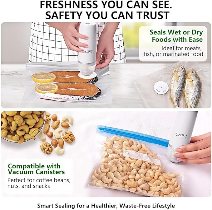 Vacuum Sealer - Handheld Vacuum Sealer Machine for Food, Portable Food Storage with 10 Seal Bags, Sous Vide Friendly