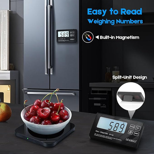 Food Scale with Detachable Display, 33lb Stainless Steel Kitchen Scales Digital Weight Grams and Ounces, Digital Food Scales for Kitchen, Baking Scale for Sourdough Bread, Food Weight Scale 1g/0.1oz