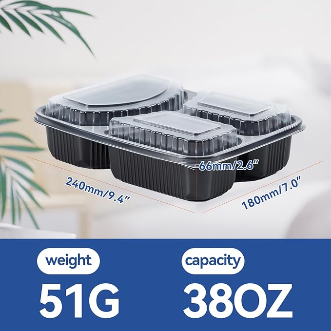 Meal Prep Container, 40-Pack 38oz - Reusable To Go Containers for Food Storage and Portion Control - Bento Boxes for Meal Planning - BPA Free Microwave Dishwasher Freezer Safe