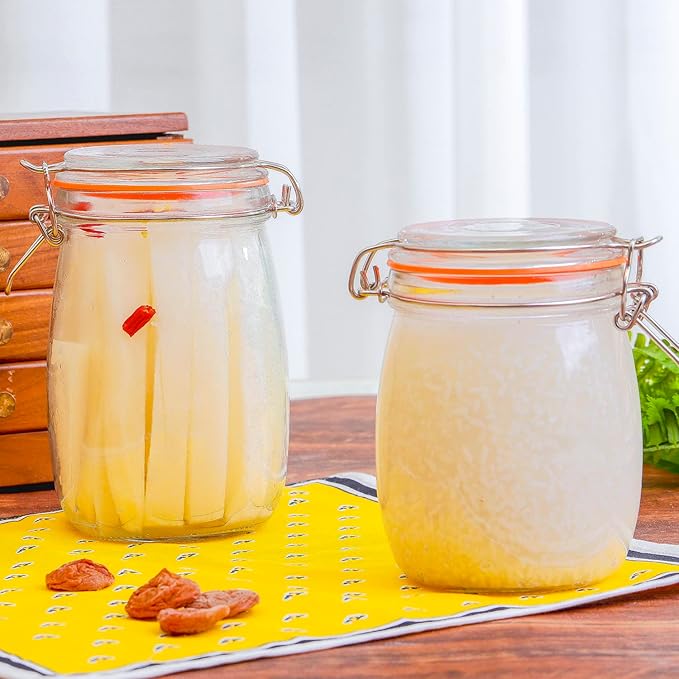 25 oz Glass Jars With Airtight Lids And Leak Proof Rubber Gasket,Wide Mouth Mason Jars With Hinged Lids For Kitchen Canisters 750ml, Glass Storage Containers