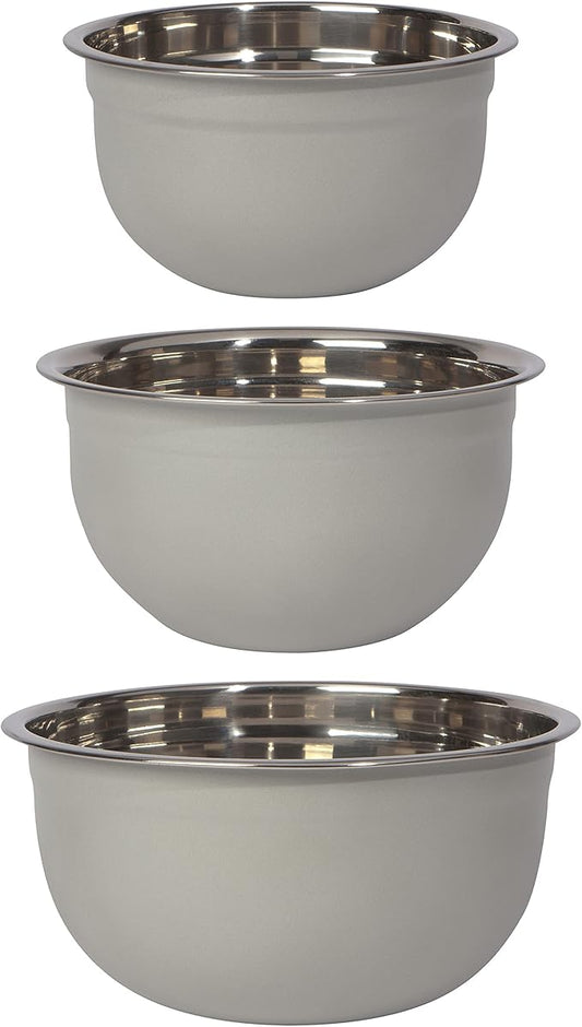 Now Designs Matte Coated Steel Mixing Bowls, Fog Gray, 5 qt, 3 qt, 1.5qt, Set of 3
