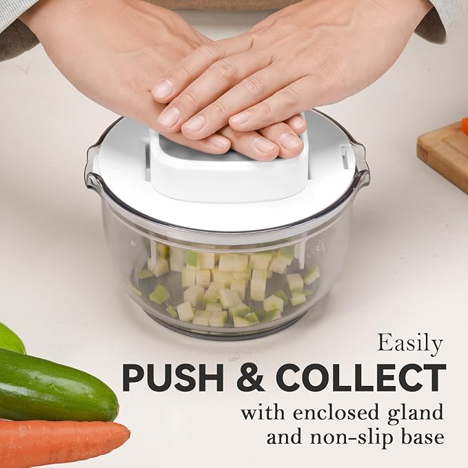 KEOUKE Vegetable Chopper Bowl Multi-functional 3 Interchangeable Blades Onion Chopper French Fry Cutter Veggie Dicer for Cucumber, Tomato, Zucchini, Carrot, Citrus