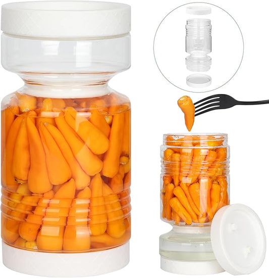 Pickle Jar 80oz Glass Pickle Jar with Strainer Flip,Airtight Kimchi Jar Leakproof Pickle Container Olive Hourglass Jar with Strainer,Pickle Juice Jar for Gherkins,jalapenos,onions,mushrooms,