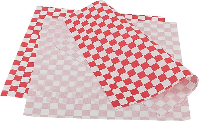 500 Sheets Checkered Deli Paper Sheets, 12 x 12 Inch Red and White Waxed Deli Paper, Food Basket Liners Bulk, Wrapping Paper for Bread Fair Party Picnic